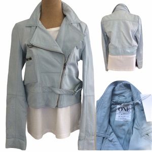 One Teaspoon Hustle Moto Leather Jacket Blue Small